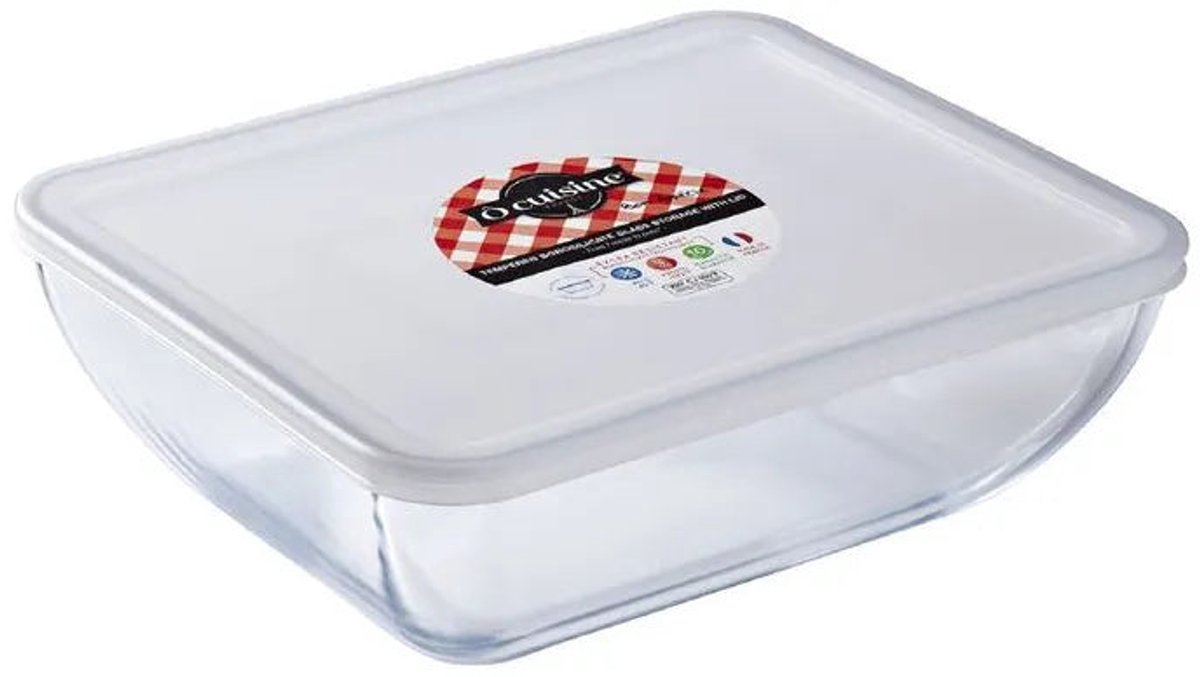 O'Cuisine Rechthoekige Bewaarbox - Glas met luchtdicht deksel - 1,3L