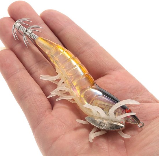 Visserskunstaas voor Garnalen en Inktvis - Hard Kunstmatige Lure met Glimfunctie en Geleadde Haak, 12cm/21g, Set van 3 Stuks van Merkloos — afbeelding 5