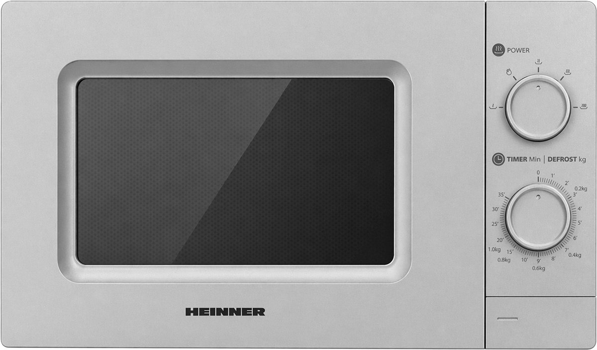 Heinner HMW-MD20MSL Solo Magnetron Vrijstaand 20 Liter - 700W met 5 Vermogensstanden - Ontdooifunctie & Timer 35 Min - Mechanische Bediening - Zilver