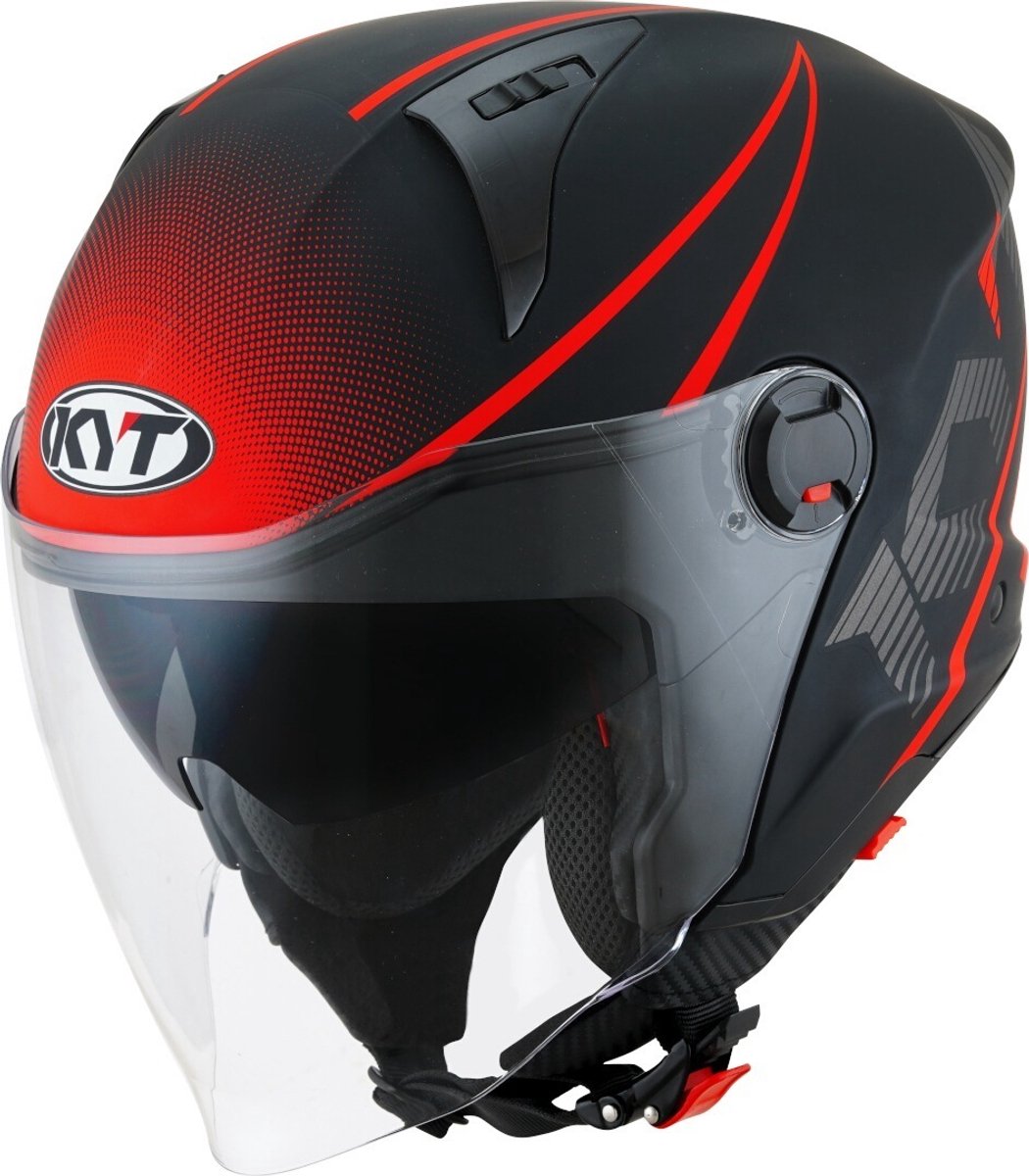 KYT D-City Colorful Mat Rood Jethelm - Helm