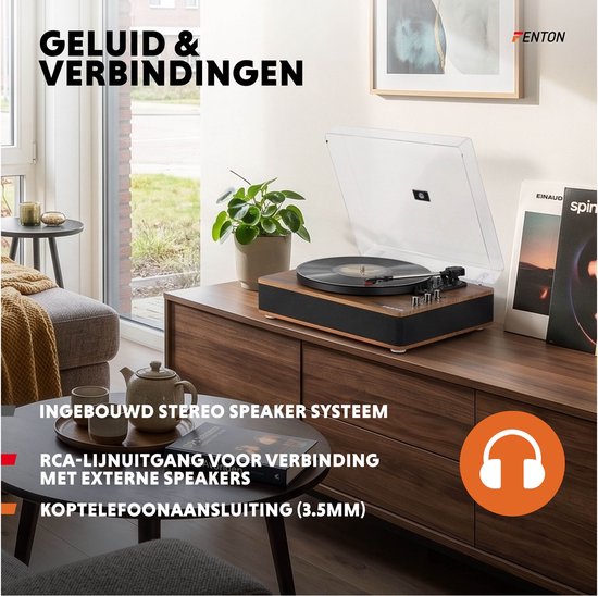 Platenspeler Bluetooth (in/uit) - Fenton RP162 - retro platenspeler met speakers (stereo) en mp3 speler - Bruin