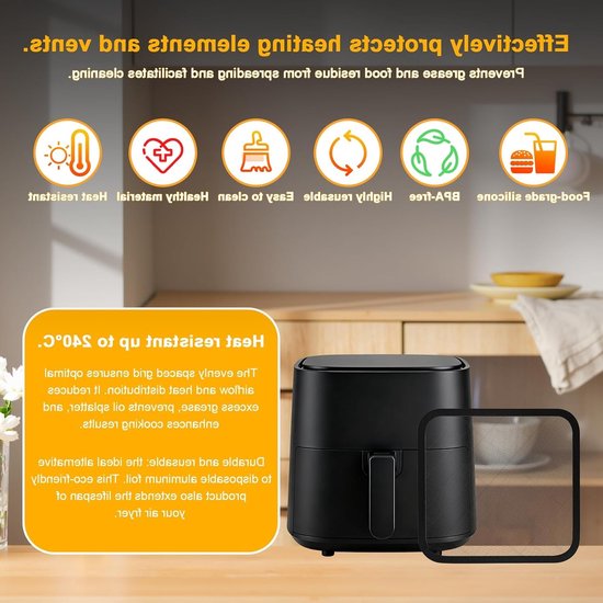 Magnetische spatscherm van roestvrij staal voor het beschermen van je airfryer, 25,3 x 21,3 cm, 190 g, duurzaam en eenvoudig te reinigen — afbeelding 3
