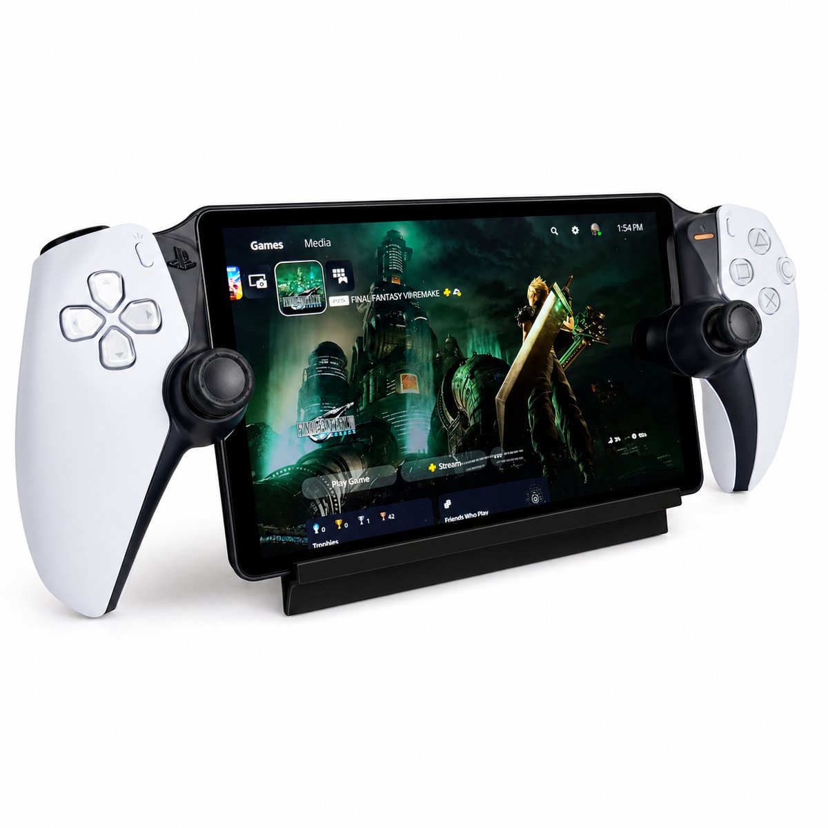 PlayStation Portal Standaard Met Oplaadpoort En Kabelopslag - Slim Design Gaming Stand Voor PS Portal - Ergonomische Houder Met Kabelmanagement - Compatibel Met Screenprotector - Stabiele Anti-Slip Basis - Zwart