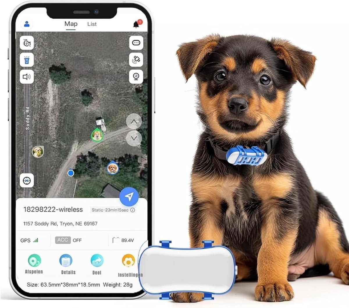 YOR® GPS Tracker hond - GPS Tracker - GPS Trackers - Blauw/Wit - 11cm x 11cm x 5cm