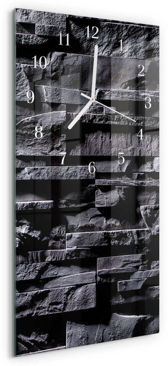TULUP Wandklok - Stenen Gekleurde Glazen Klok - 30x60 cm - Grijs Glazen Klok Met Print - Witte Handen - Rechthoekige Wandklok - Moderne Wandklok Glas - Wandklok Glas Decoratie Grijs - Stenen