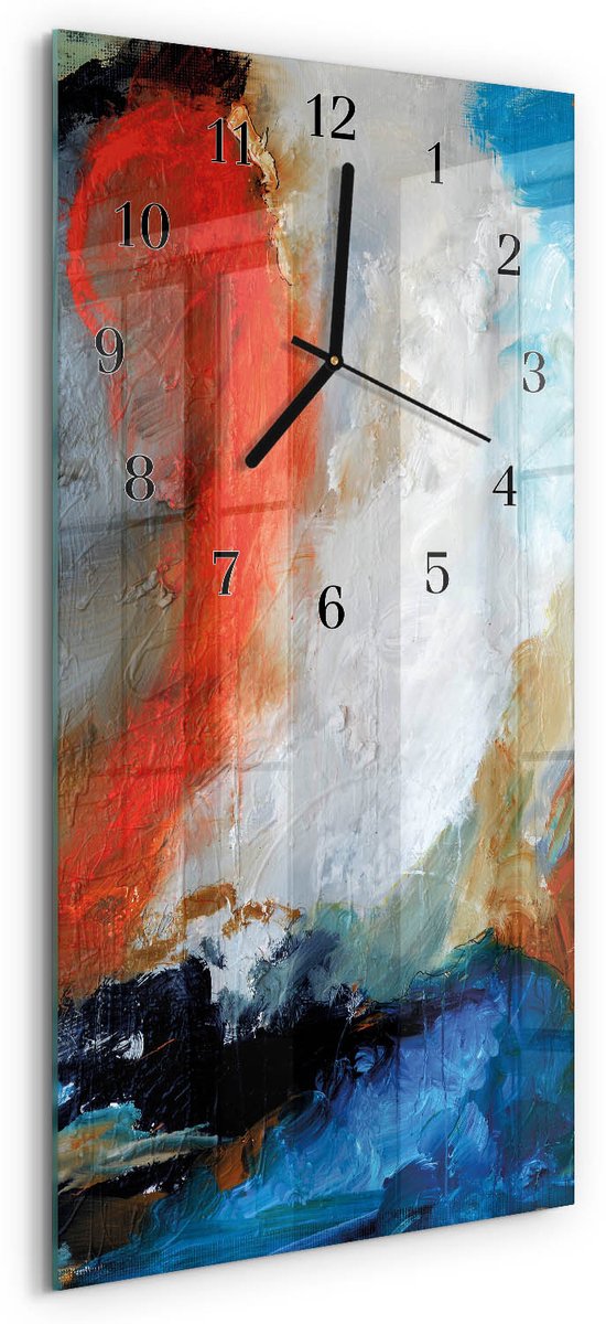 TULUP Wandklok - Chaos Glazen Klok Met Print - 30x60 cm - Veelkleurig Moderne Glazen Wandklok - Zwarte Handen - Rechthoekige Wandklok - Glazen Wandklok Design - Klok Glas Met Opdruk Veelkleurig - Chaos
