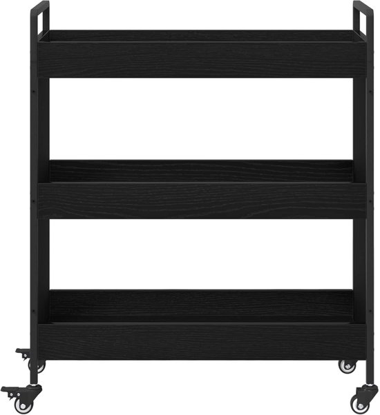 vidaXL - Keuken - Trolley - Zwart - Eiken - 70 - x - 30 - x - 82 - cm - Bewerkt - hout — afbeelding 5