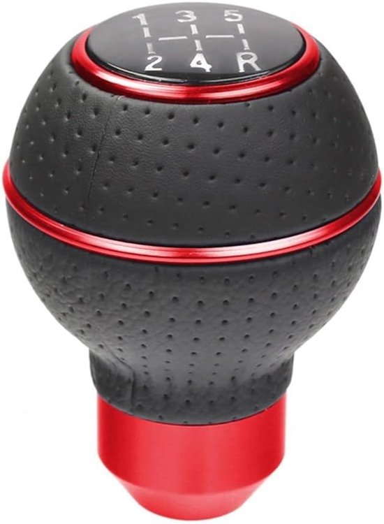Versnellingspook - Schakelpookknop - Auto Interieur - Aluminium en Leer - 5 Versnellingen - Rood — afbeelding 4