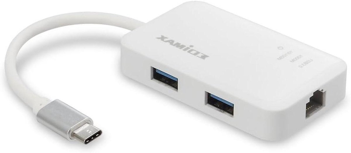 USB C Hub - Ethernet Adapter - Extra Poorten - 3 Poorts USB 3.0 - Gigabit Snelheid - Wit