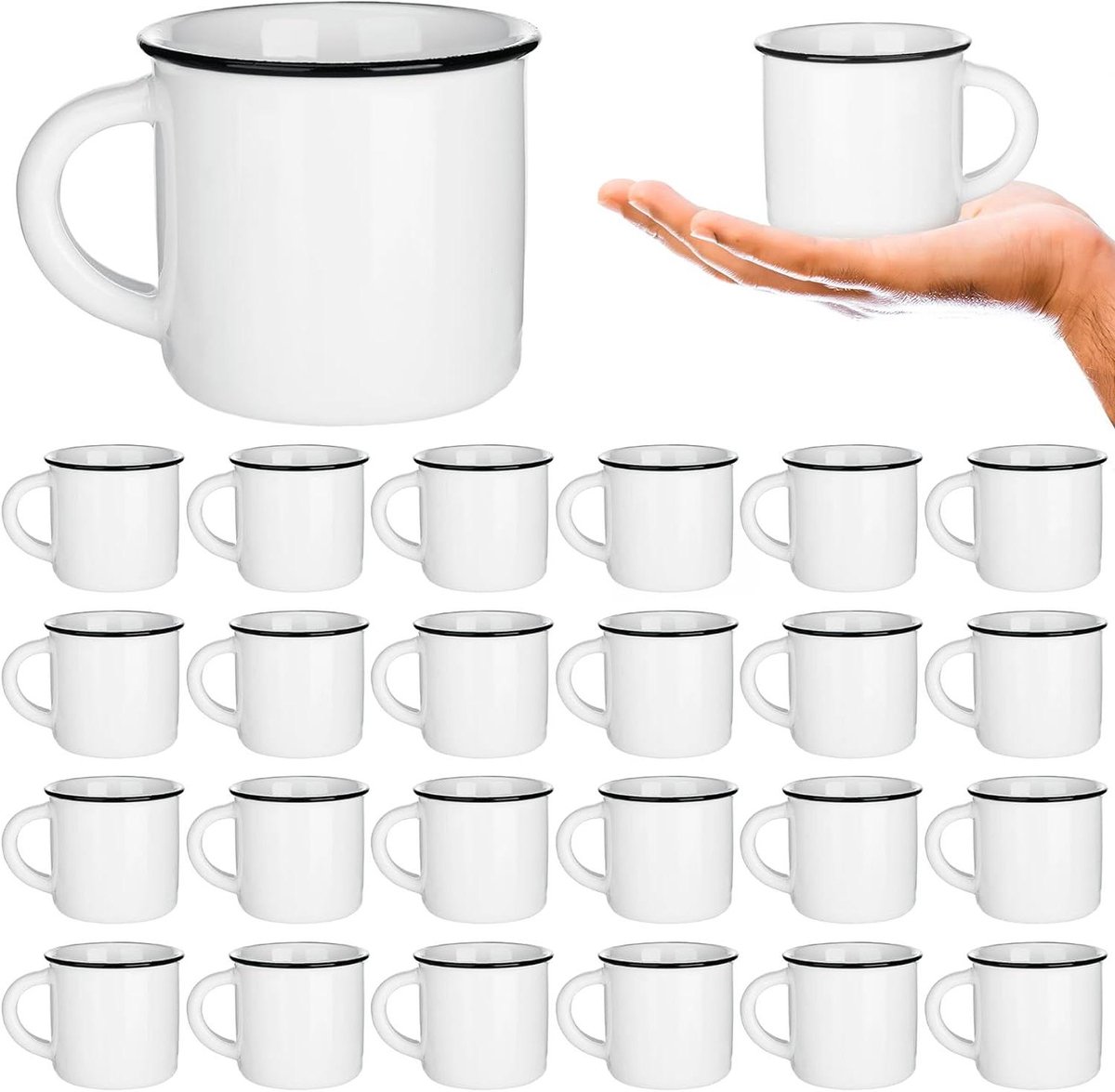 Keramische Mokken - Theekopjes Mini - Dranken Serveren - Met Handvat - 24 Stuks - Wit