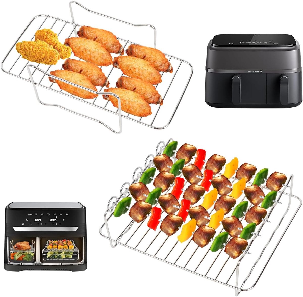 RVS Air Fryer Racks voor Dual Basket 6L/3L, Grill Accessoires en Stand voor Optimale Bereiding