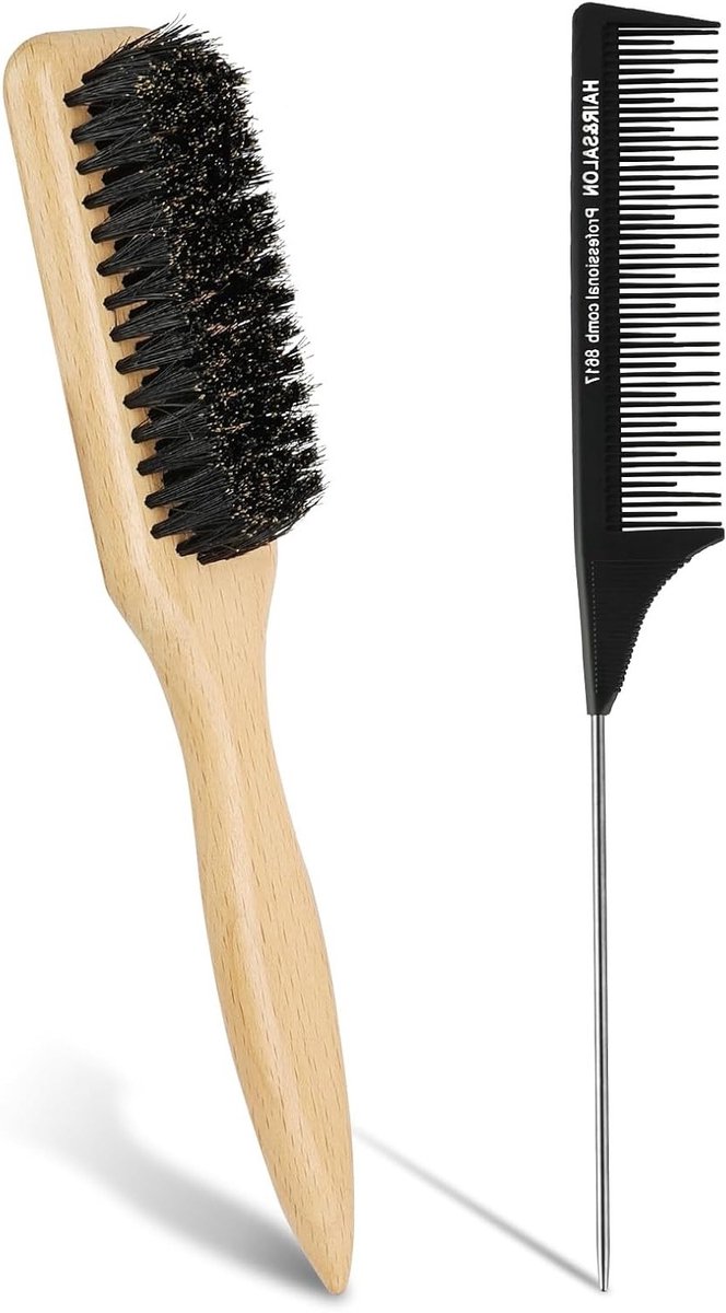Haar- en Baardverzorging Set met 2 Houten Kammen en Ontklitborstel voor Vrouwen en Mannen, Ideaal voor Styling en Vlechten