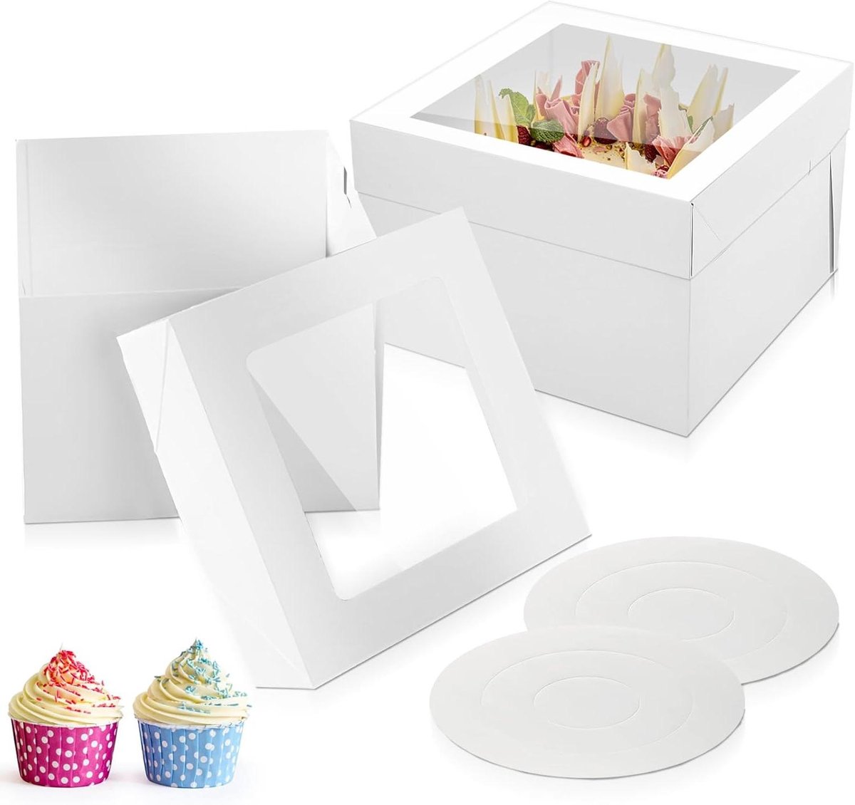 Taartdozen Set - Bakdoos Verpakking - Taart Transport - Met Kijkvenster - 30.5 cm - Wit