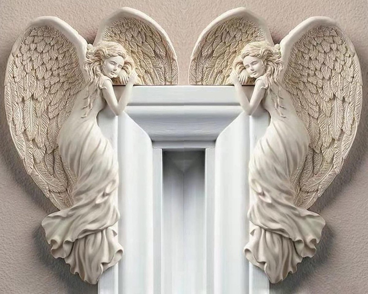 Decoratieve Engel Beeld - Wandsculptuur van de Redder met Vleugels - Beschermengel voor Deur en Kerstdecoratie - Mooi Geschenk voor Engelliefhebbers