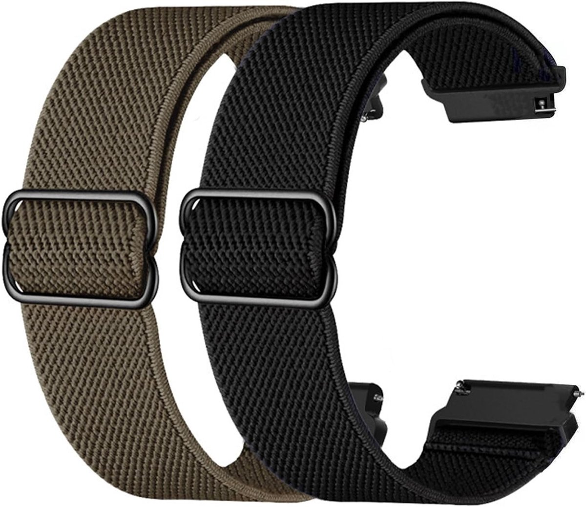Elastische Horlogeband 22 mm Snelle Bevestiging 2-Delig Ademend Rekbaar Nylon Sportband Geschikt voor Smartwatches zoals Samsung, Huawei en Fossil, Zwart en Grijs