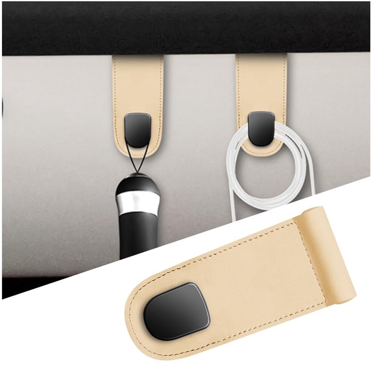 Allecto - Autohaak - Handtashaak - Opbergdoos - Beige - Haken voor handschoenen - Geschikt voor auto - Model CGEAMDY-Hook1