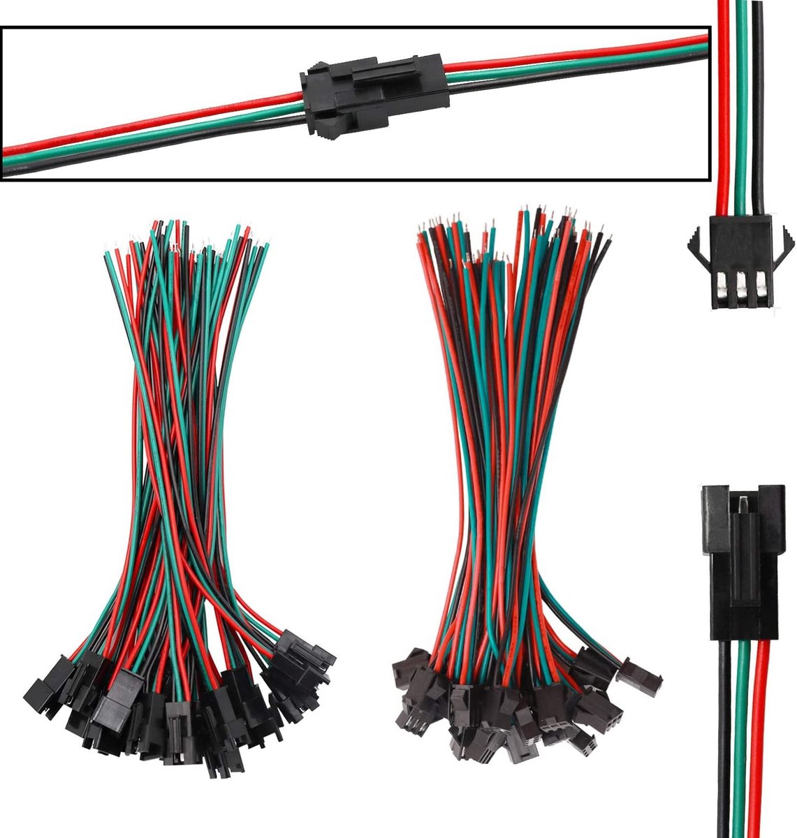 Allecto - 3-polige connectoren - 20 paar - Mannelijk-vrouwelijk - 150 mm kabel - Voor LED-lichtstrip - 22