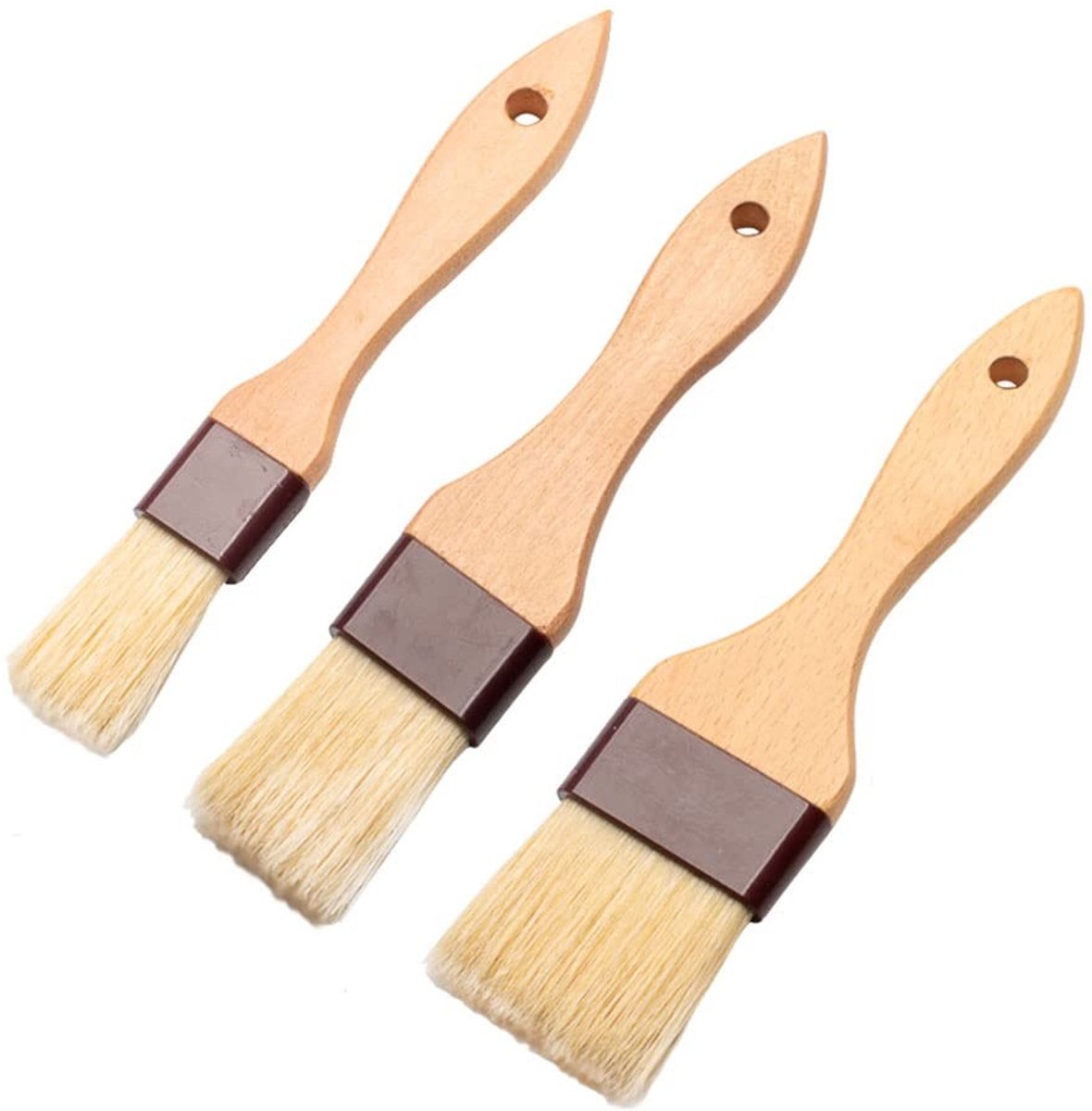 Bakkwast met natuurlijke haren en lang houten handvat. Oliekwast voor bakken en koken.
