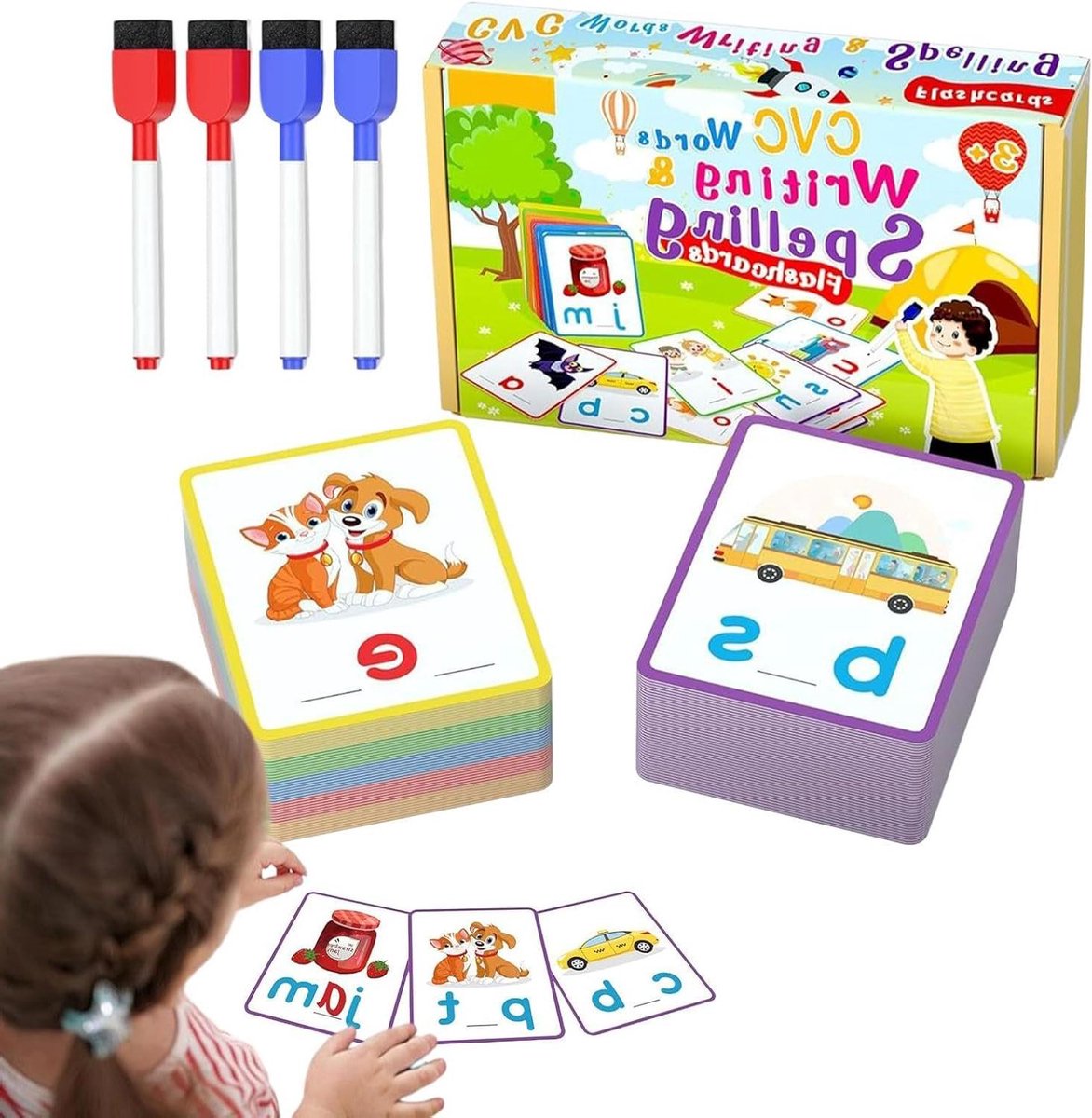 Fonische Flashkaarten - Leeskaarten - Leren Lezen - Herbruikbaar Schrijven - 13 x 9 cm - Meerdere kleuren
