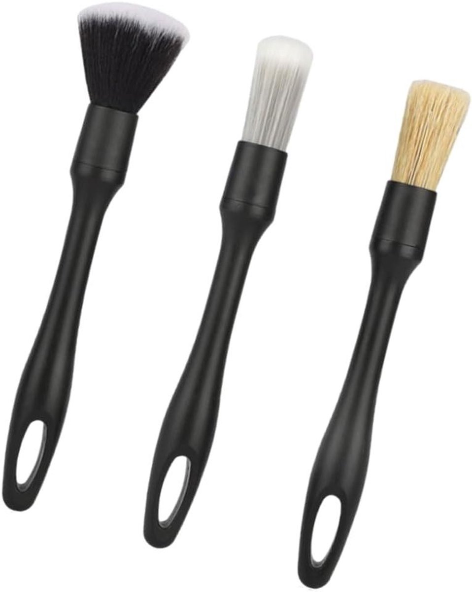 Auto Poetsborstels - Detailing Set - Interieur Reinigen - Ergonomisch Ontwerp - 3 Stuks - Zwart
