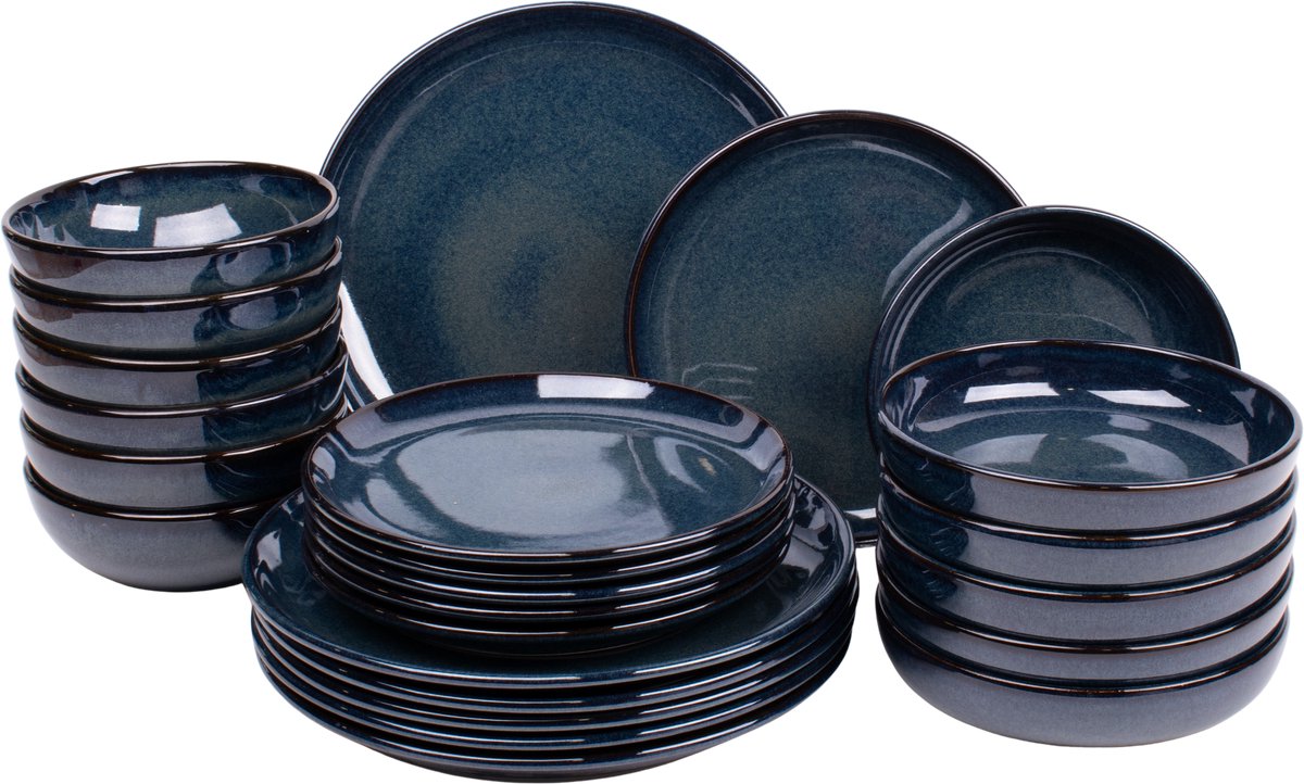 24 delige serviesset - 6 persoons - Faro - blauw - Portugees stoneware