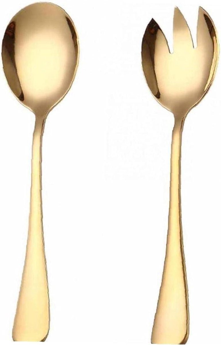 Salade Lepel Vork - Opschepbestek Set - Salade Serveren - Roestvrij Staal - 2 stuks - Goud
