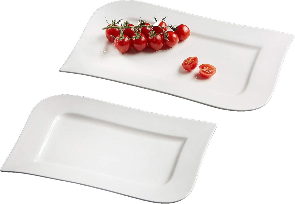 Plaatset 2-delig - Servies set - Eten serveren - Hoge breukbestendigheid - Rechthoekig - Wit