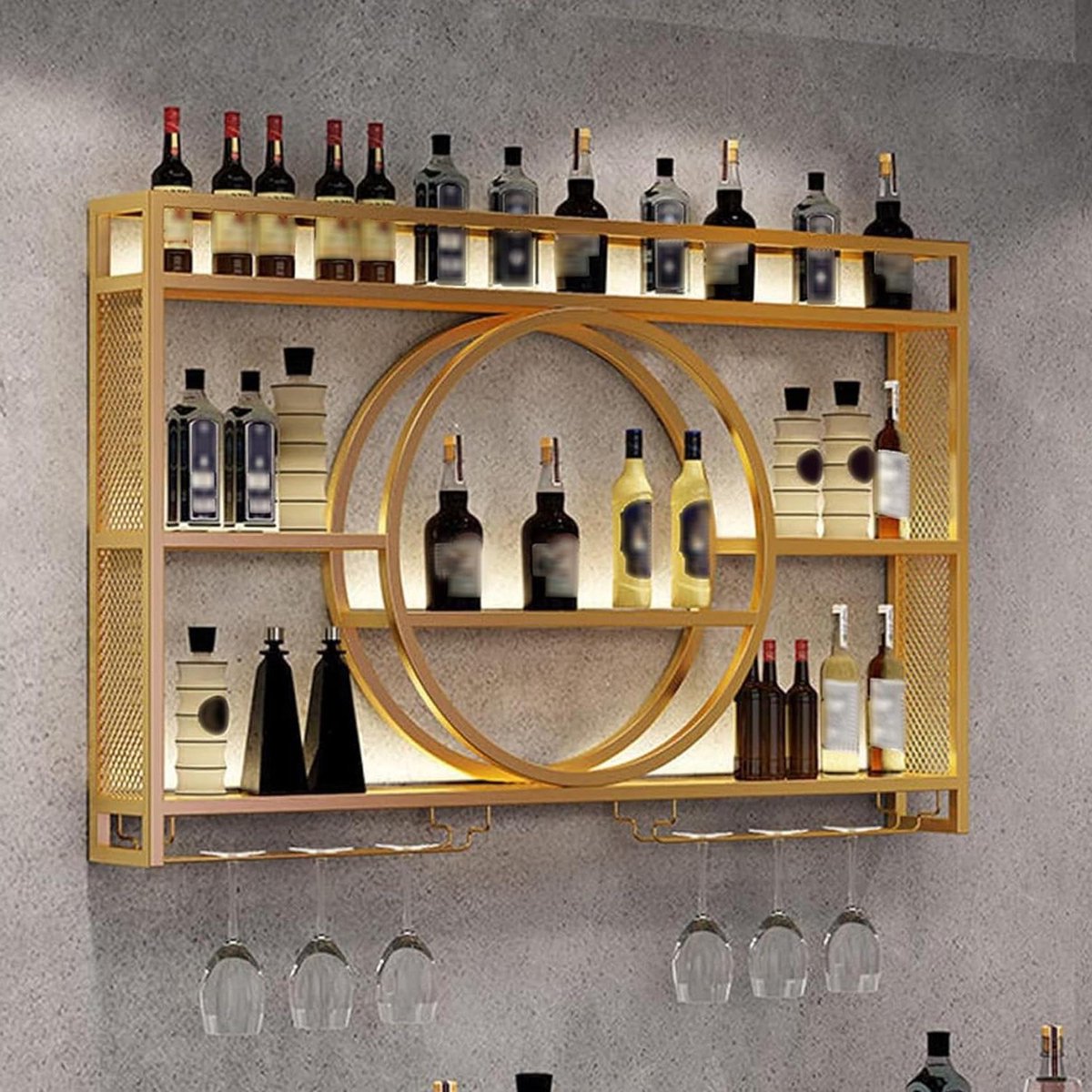Wijnrek Kast - Glazenhouder - Opslag Thuis - Industrieel Ontwerp - 120cm Breed - Goud