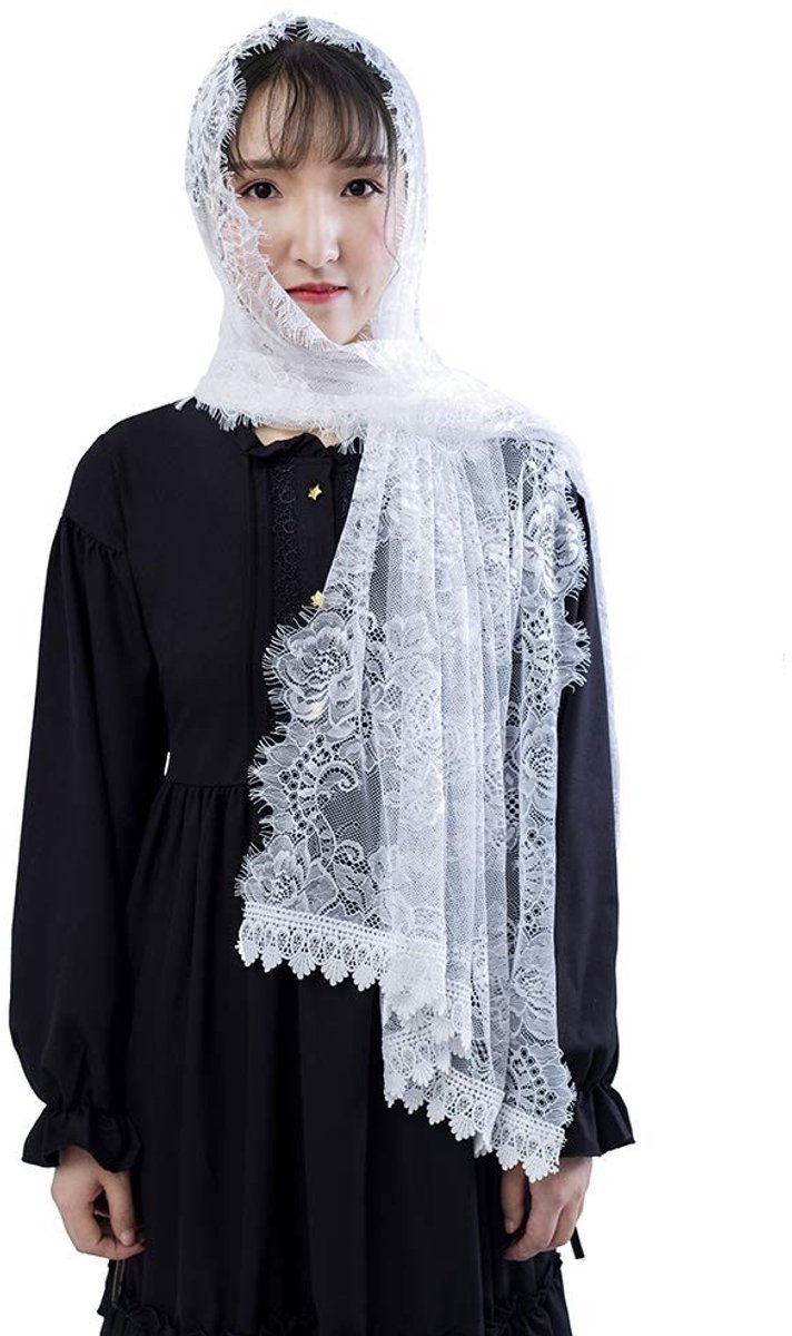 Allecto - Vrouwen Kapel Sluier Sjaal - Elegante Mantilla Wrap - Wit - Perfect voor Bruiloften - Stijlvolle Hoofd Bekleding - Geschikt voor Dames - ..