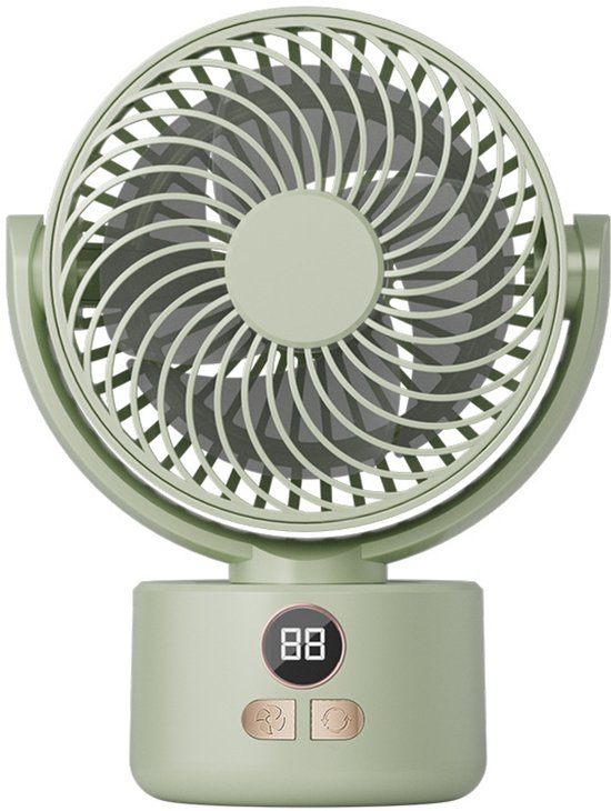 Draagbare stille tafelventilator USB oplaadbaar 3600mAh 3 snelheden oscillatie klein groen
