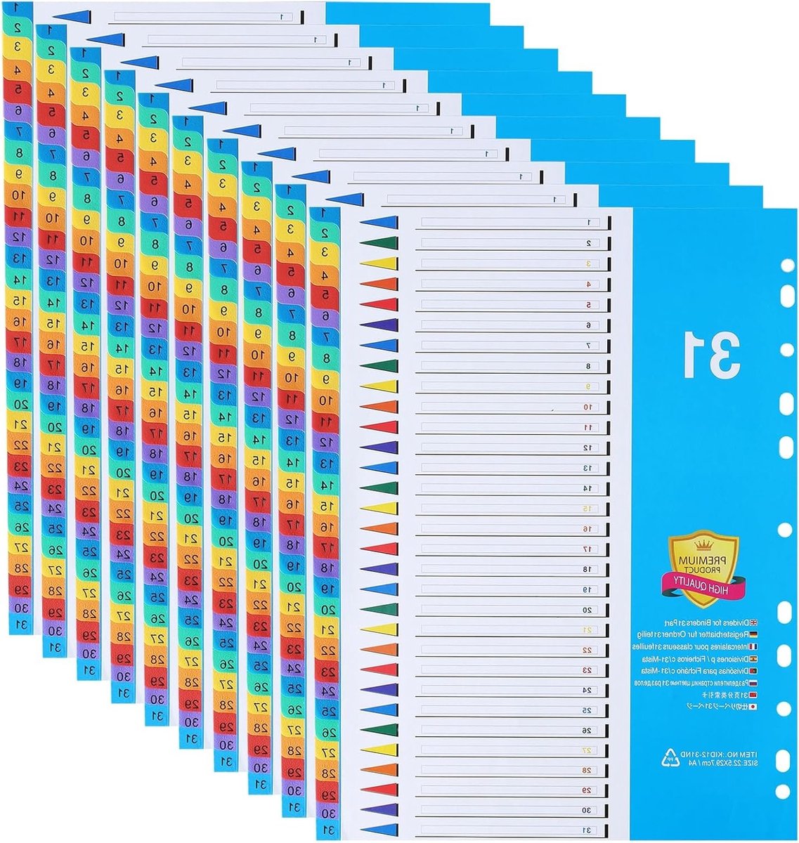 A4 index scheidingsbladen met 31 genummerde delen, multi-punt, versterkte kleurentabs voor organisatie en archivering