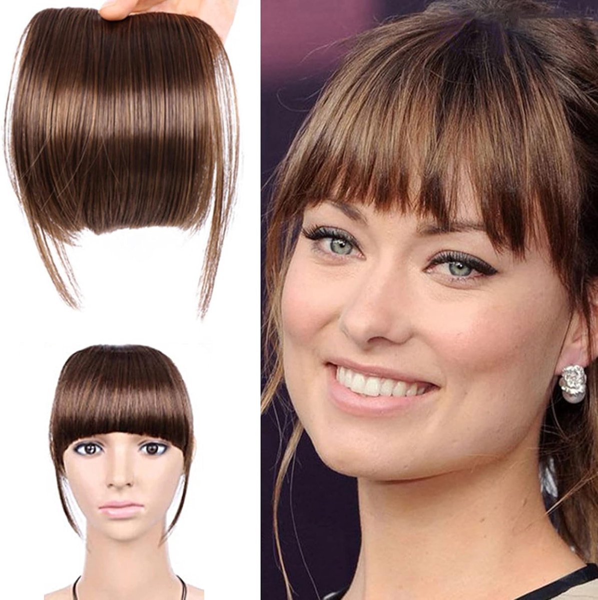 Clip On Haarextensions Recht Synthetisch Lichtbruin - Dikke, Lange en Natuurlijke Look