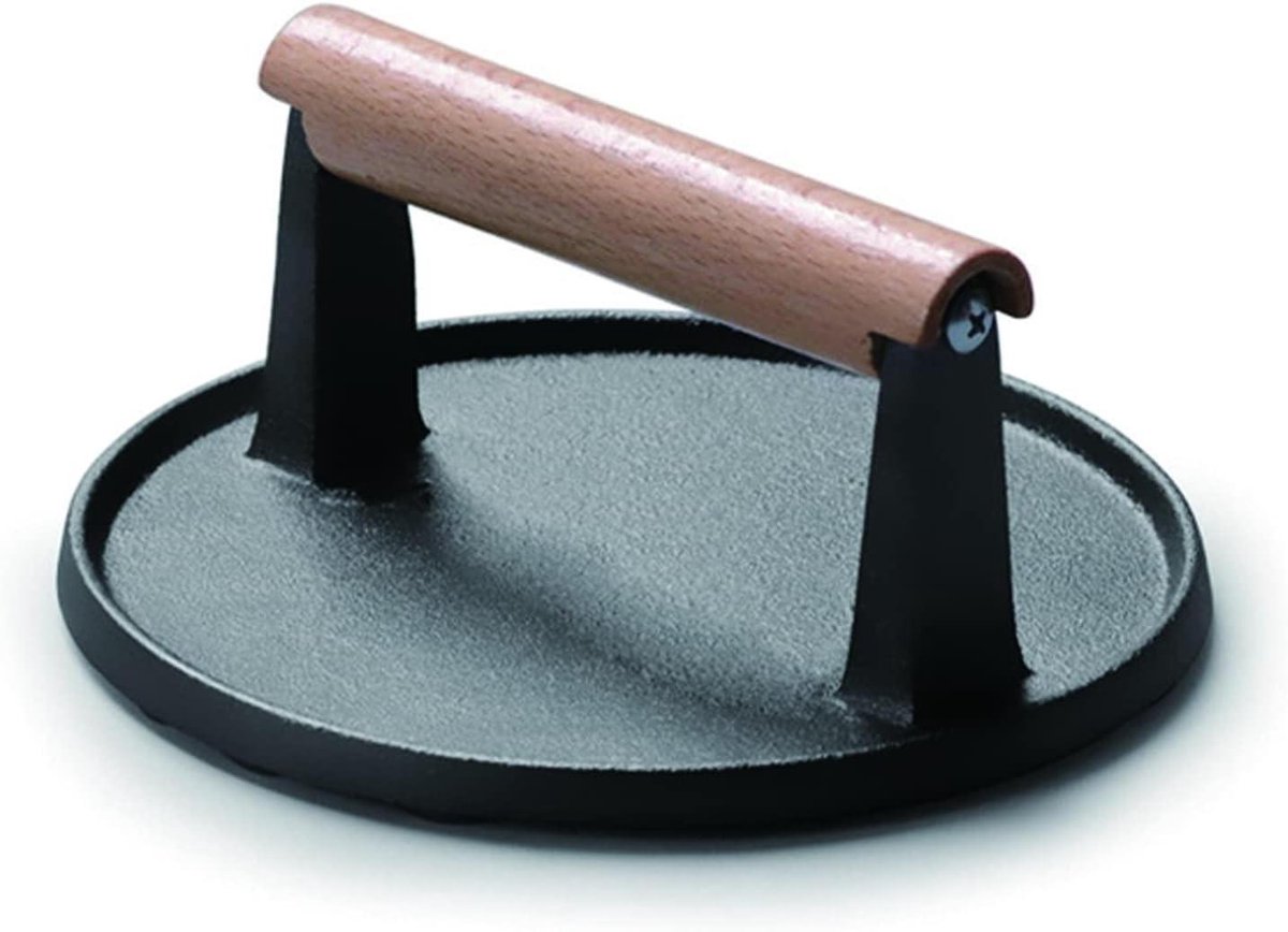 Gietijzeren Burgerpers - Keukenpers - Burgers Drukken - Stevig Houten Handvat - 7 Inch - Zwart