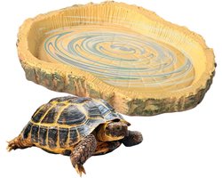 Reptielen Voederschaal - Waterschaal Schildpad - Voeren en Water Geven - Charmant Boomschors Design - 11x8x1 cm - Veelkleurig