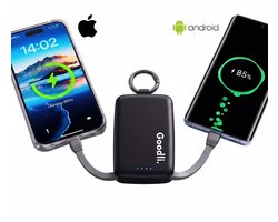 Goodli Mini Powerbank – Kleine Powerbank USB-C met Ingebouwde Kabels – Met Sleutelhanger Ring – LED Zaklamp met 3 standen – Noodpakket – Inclusief Oplaadkabel