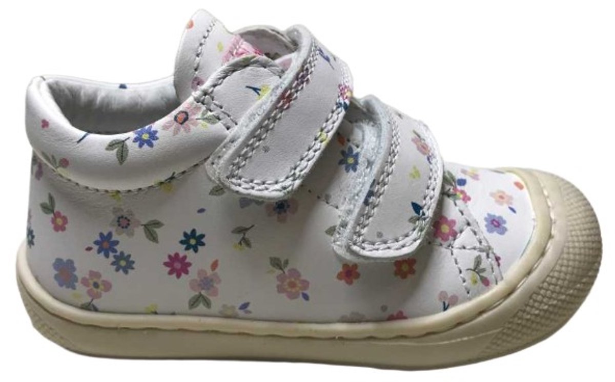 Naturino - Cocoon Vl -Mt 24 - velcro's bumper lederen sneakers - kleurrijke bloemen - wit