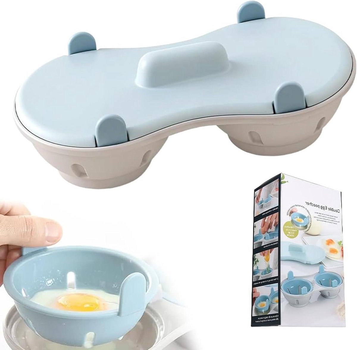 Eierkoker Magnetron - Eierstomer Deksel - Snel Ontbijt - Twee Holtes - Compact Ontwerp - Blauw