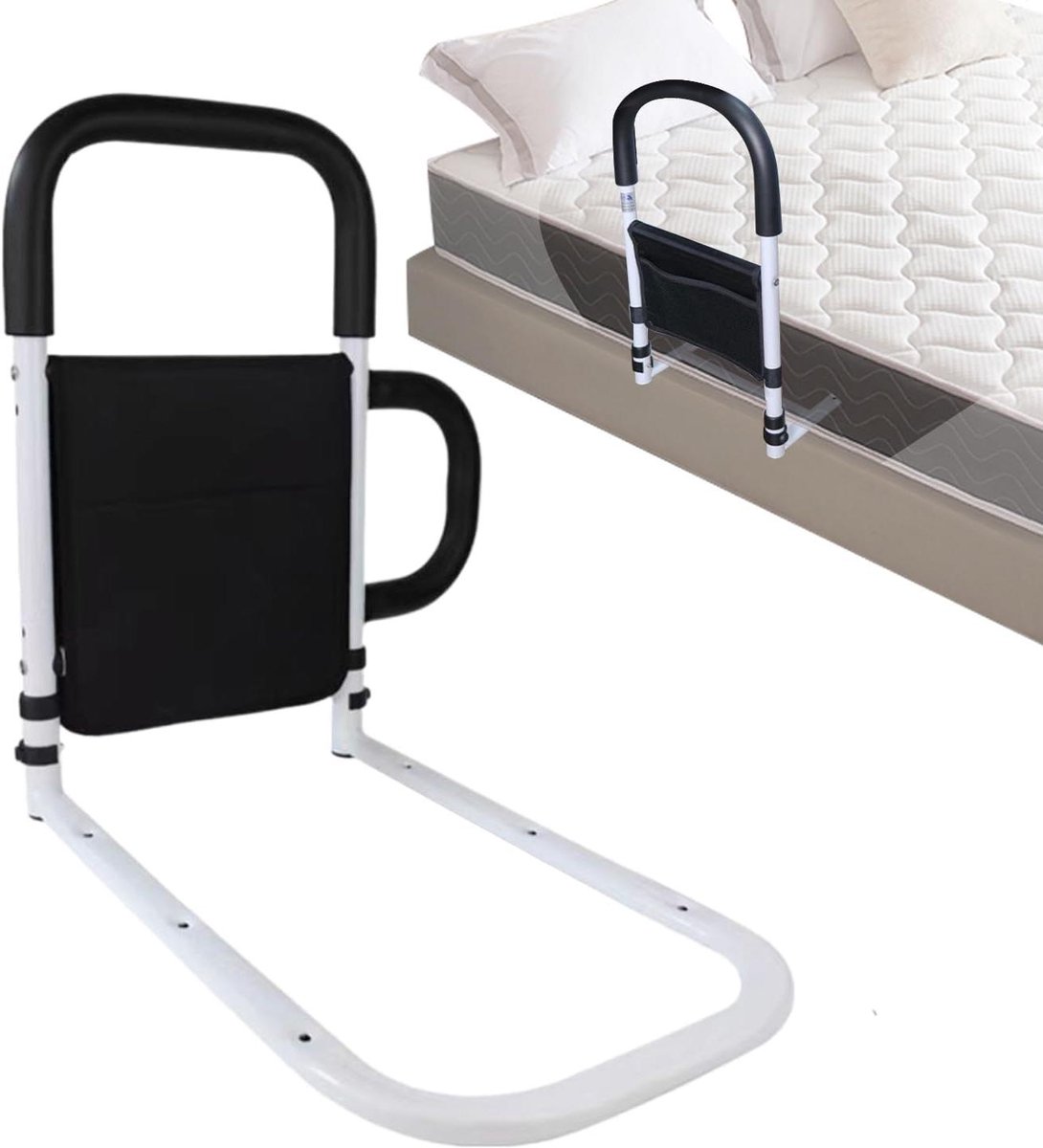 Bedhulpstaander - Steunbeugel - Veilig Opstaan - Met Opbergvak - 32 cm - Zwart
