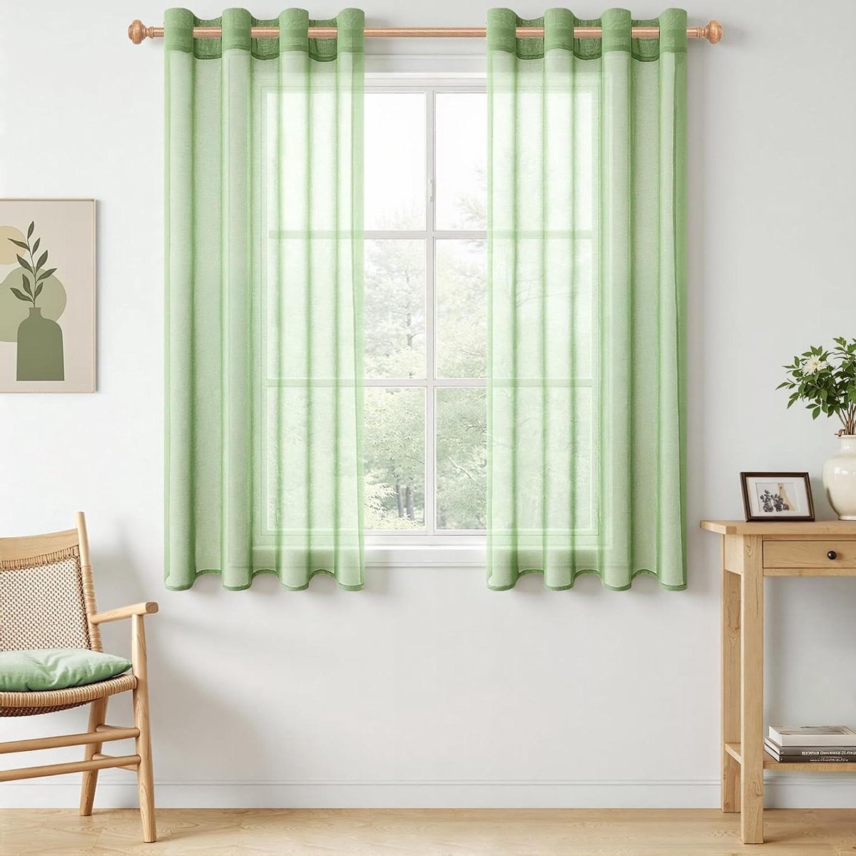 Gordijnen met Oogjes - Raamdecoratie - Woonkamer Aankleden - Linnenlook Stof - 140x137 cm - Groen
