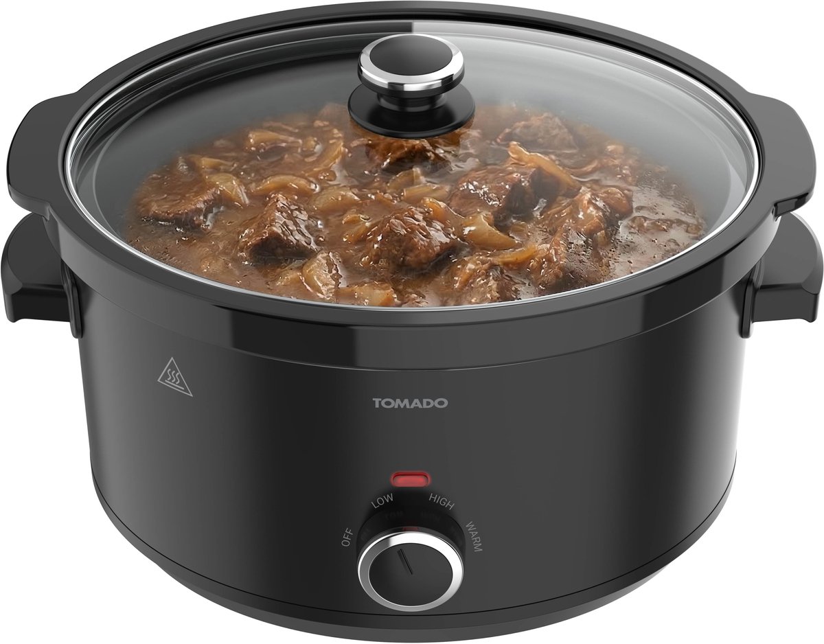 Tomado TSC6001B - Slowcooker - 6 liter - Keramische binnenpan - 3 warmtestanden - Warmhoudfunctie - Zwart