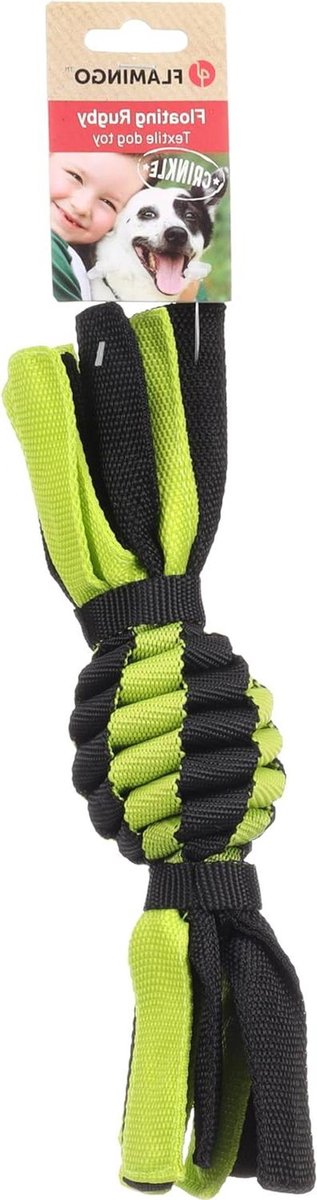 Hondenspeelgoed Rugby - Kauwspeelgoed - Waterpret - Drijvend met kraak - 30 cm - Groen/zwart