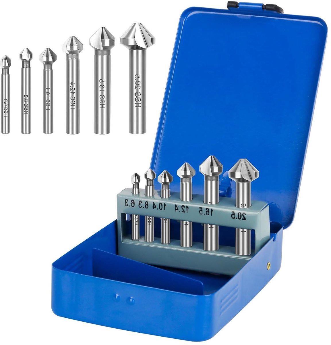Countersink set - 6-piece - drill bit HSS - Ø 6.3-20.5 mm - 90° - cone - deburring - DIN 335-C - in metal box