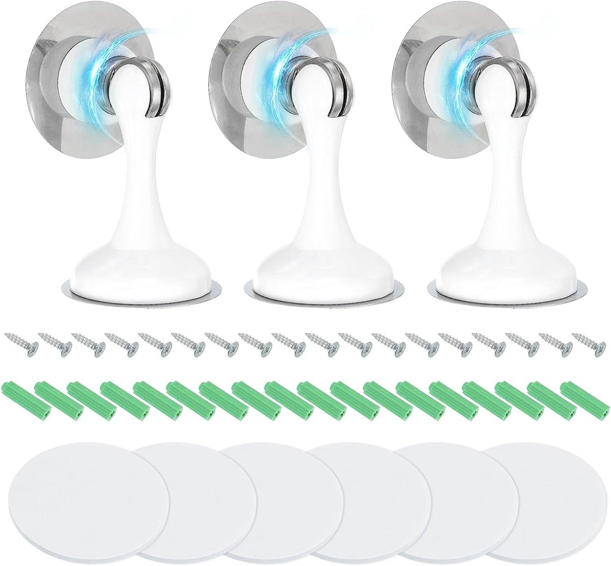 Magnetische Deurstopper - Deurvanger Houder - Deuren Open Houden - Boorvrije Montage Optie - 3 Stuks - Wit