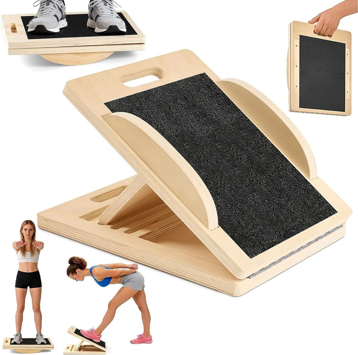 Houten Balance Board voor Calf Stretching en Fysiotherapie, Verstelbare Wobble Board voor Core Training en Balansoefeningen Thuis, Ideaal voor Volwassenen en Fitness Enthousiastelingen