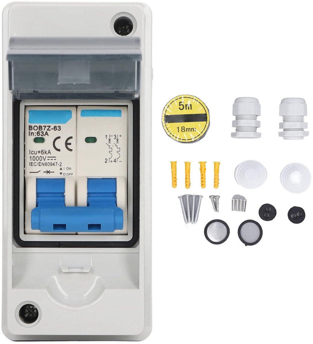 aladdien - Miniatuur DC Prestatieschakelaar - Zonne-PV-scheidingsschakelaar - Waterdicht en veilig - 63A - Voor zonnepanelen - 1000V - Compact model