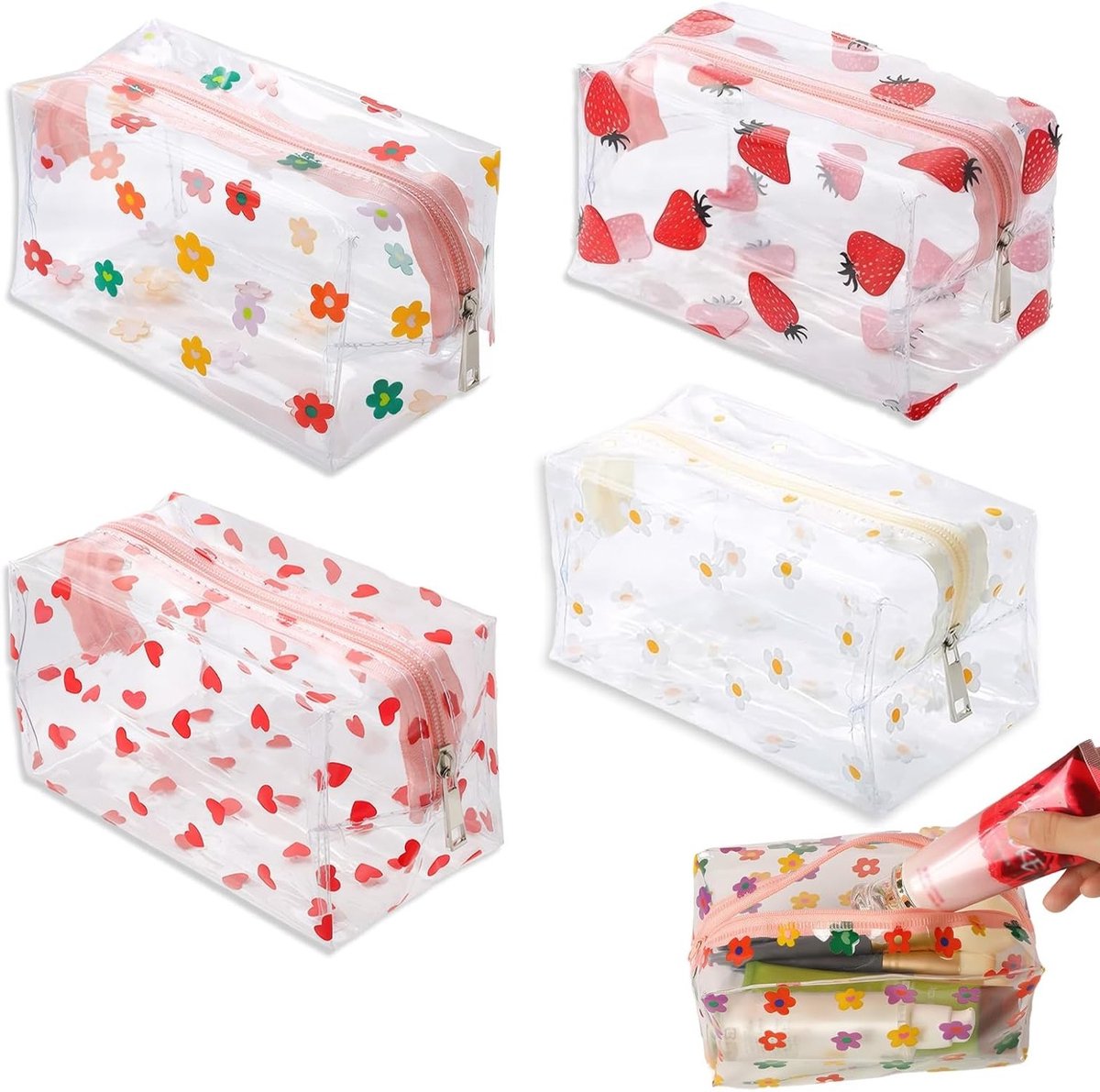 Set van 4 Transparante Make-up Tassen, Waterdicht PVC, Goedkeuring voor Luchthaven, Reis Toilettas, Unisex, Geschikt voor Organiseren en Opbergen