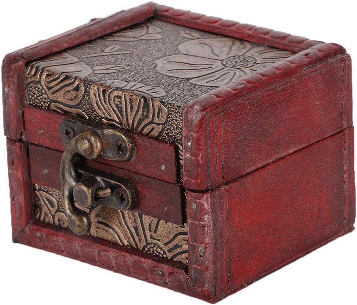 Houten Sieradenbox met Deksel, Mini Vintage Doos voor Ringen en Oorbellen, Handgemaakte Opbergdoos voor Sieraden en Accessoires