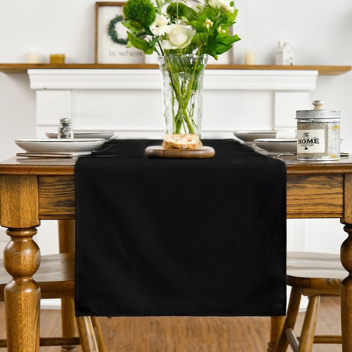 Tafelloper - Keukentextiel - Feestelijk Deko - Wasbaar Polyester - 40 x 100 cm - Zwart