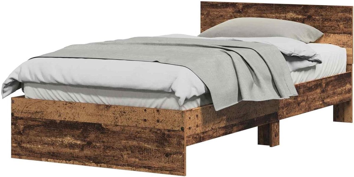 Bedframe met hoofdbord - Houtkleurig bed - Comfortabel slapen - Strak minimalistisch ontwerp - 203 x 104 cm - Oud hout