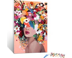 Schilderen op nummer - Olieverf set - Creatief ontspannen - Voorbedrukt canvas - 30 x 40 cm - Bloemenmeisje